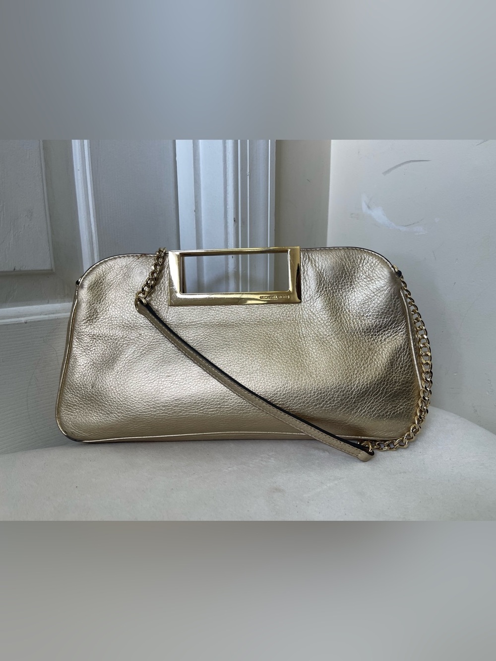 Michael Kors Metallic Gold Leather Frame-Handle Clutch